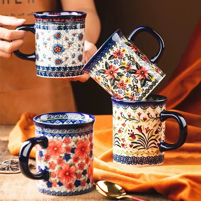 Mug en Céramique Vintage Floral – Tasse Créative pour Café & Thé