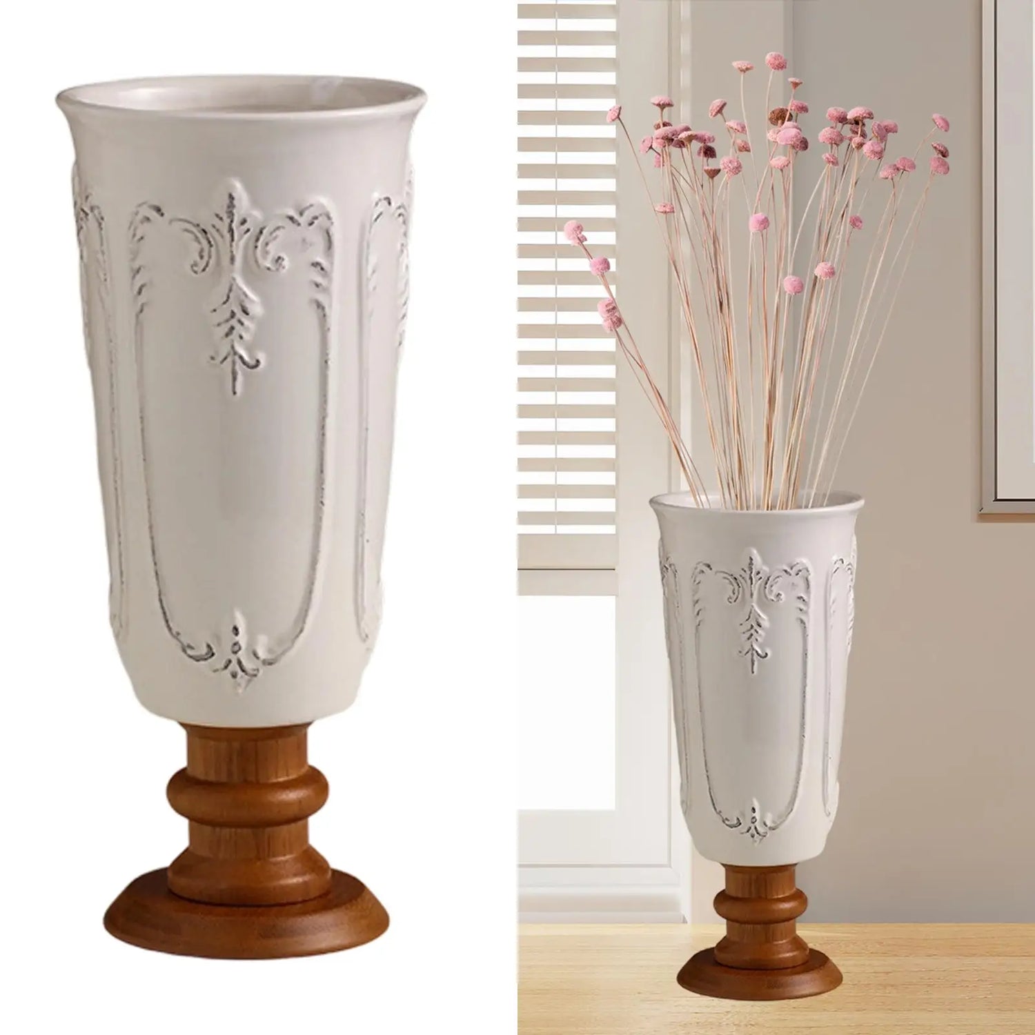 Vase Élancé Beige – Motifs Orientaux en Relief & Élégance Artisanale