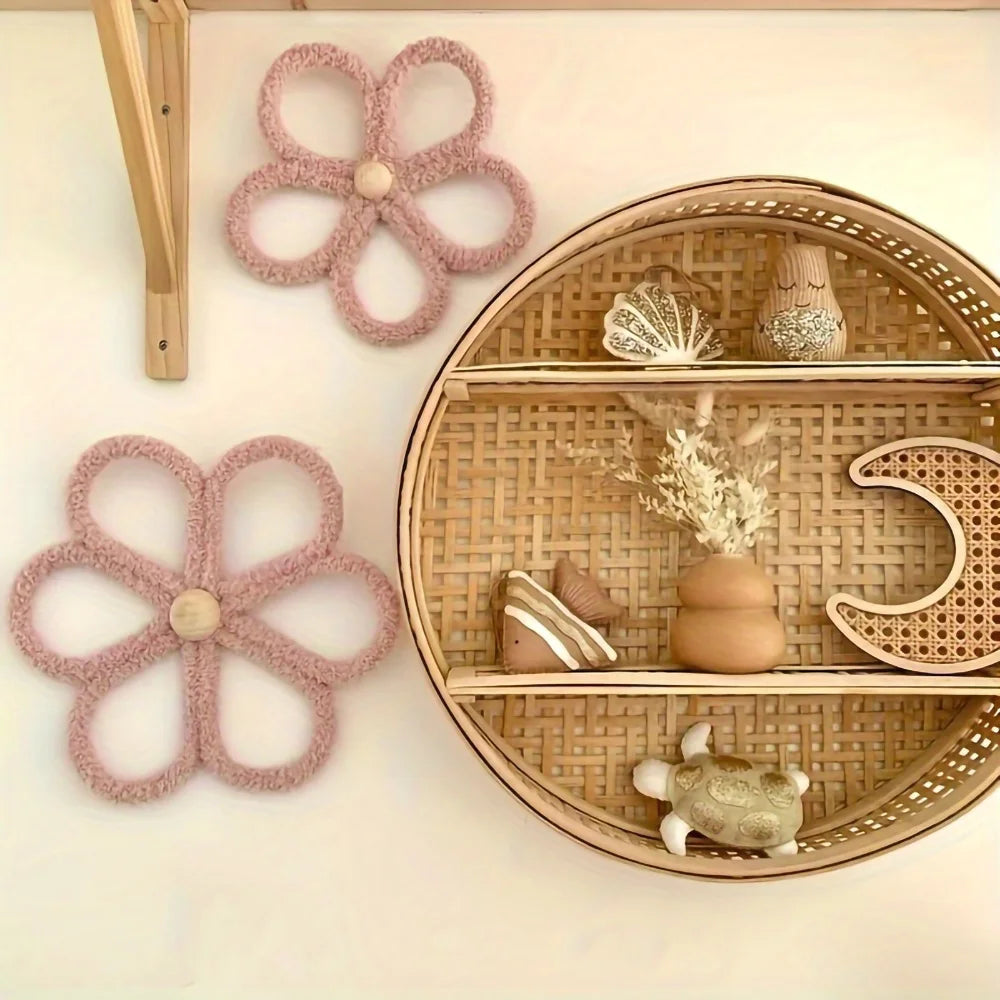 Lot de 2 Décorations Murales Marguerite Bohème – Fleurs Tissées Style Naturel