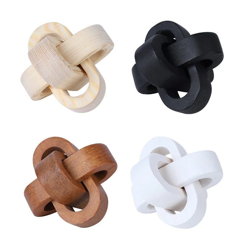 Décoration Bois Bohème – Nœud Sculpté 3 Maillons en Bois Naturel Style Rustique