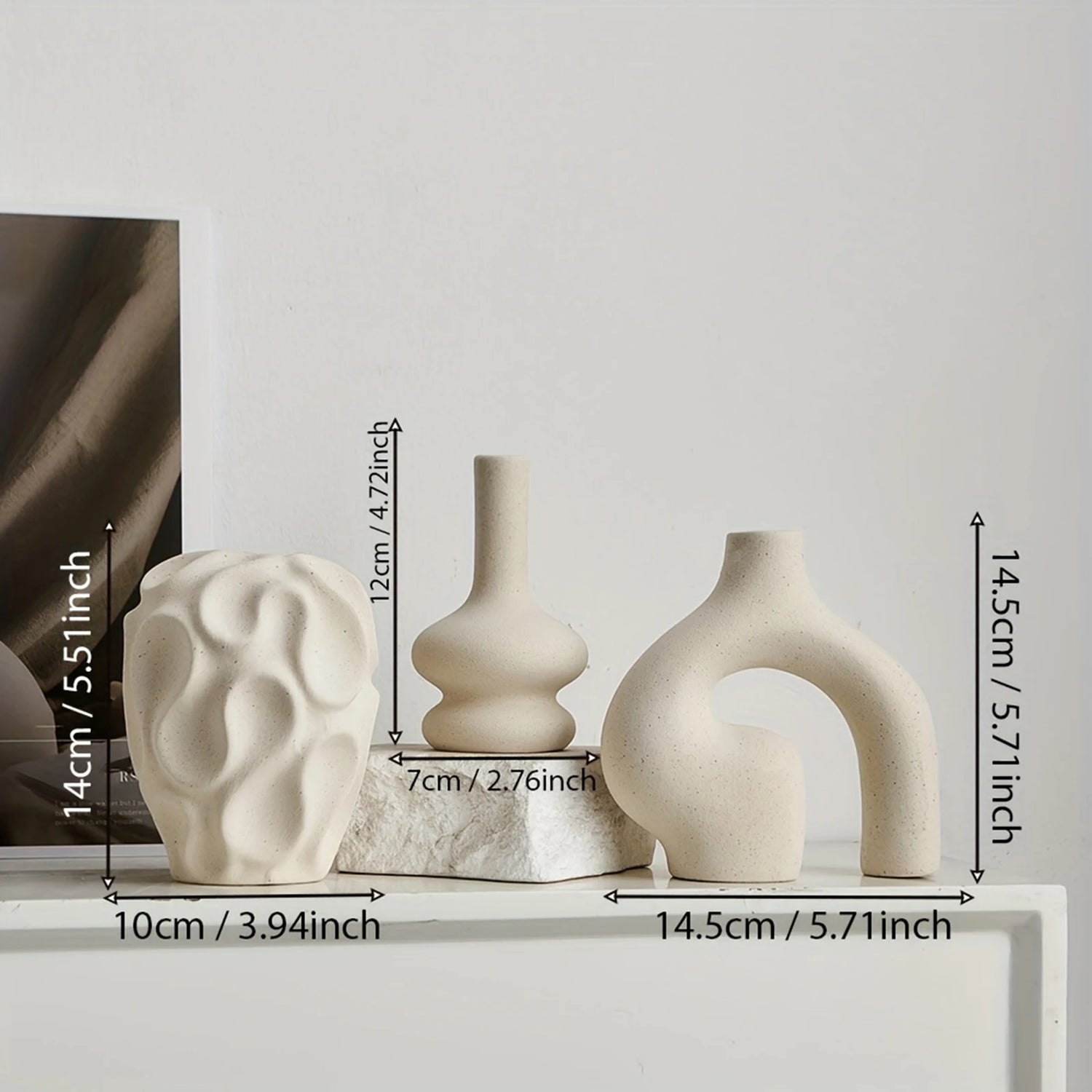 Set de 3 Vases Bohème en Céramique – Design Donut & Formes Géométriques Minimalistes