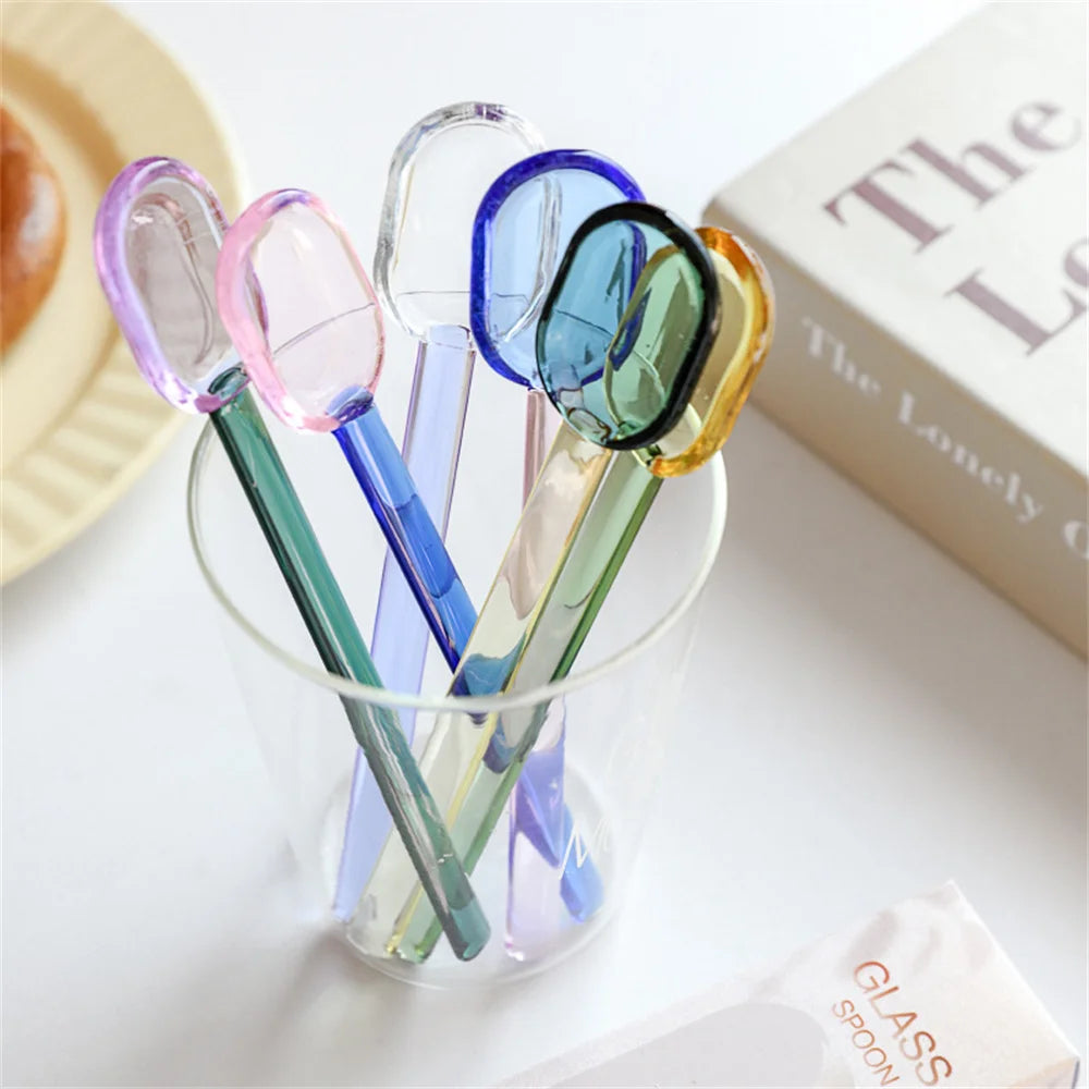 Cuillère en Verre Spirale Colorée – Design Créatif Manche Long pour Café & Desserts