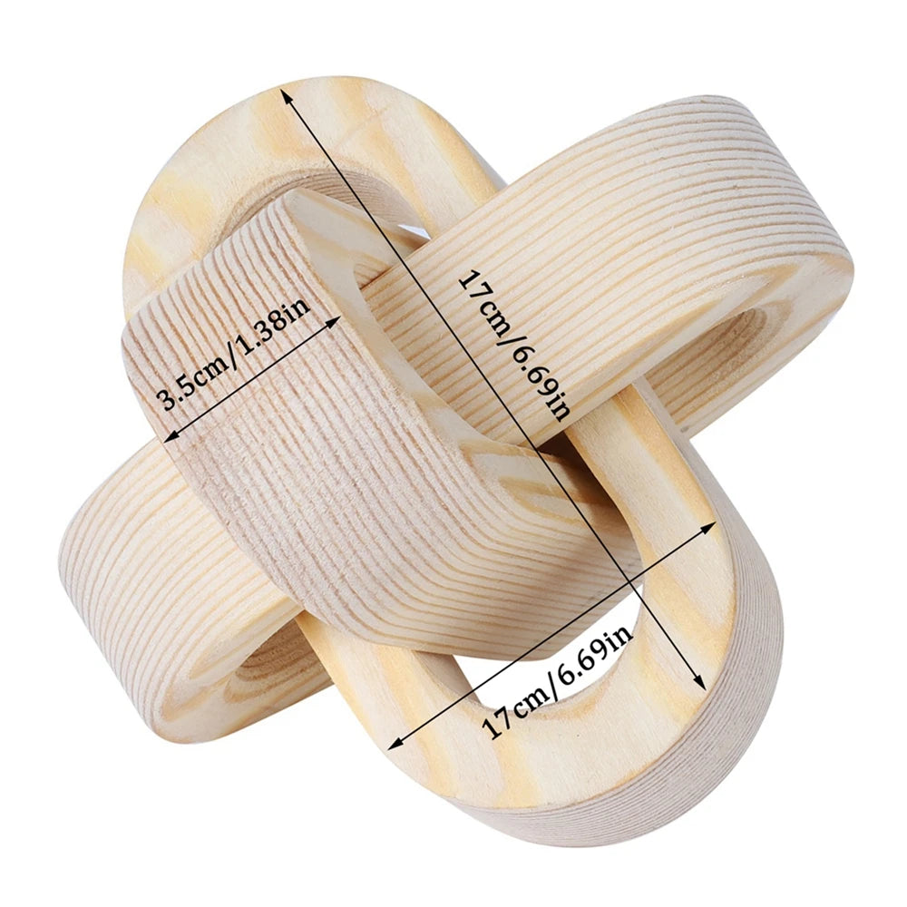 Décoration Bois Bohème – Nœud Sculpté 3 Maillons en Bois Naturel Style Rustique