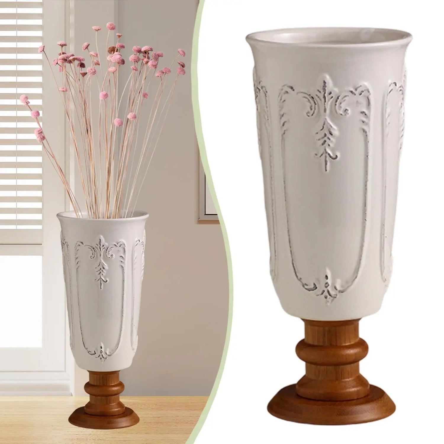 Vase Élancé Beige – Motifs Orientaux en Relief & Élégance Artisanale