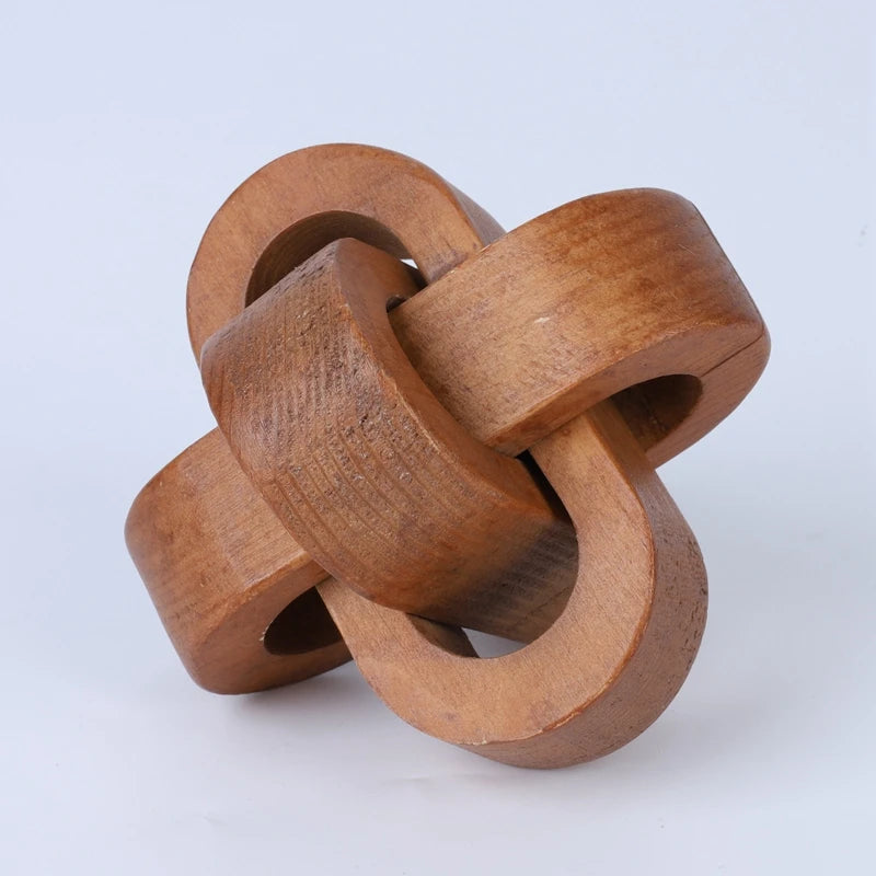 Décoration Bois Bohème – Nœud Sculpté 3 Maillons en Bois Naturel Style Rustique