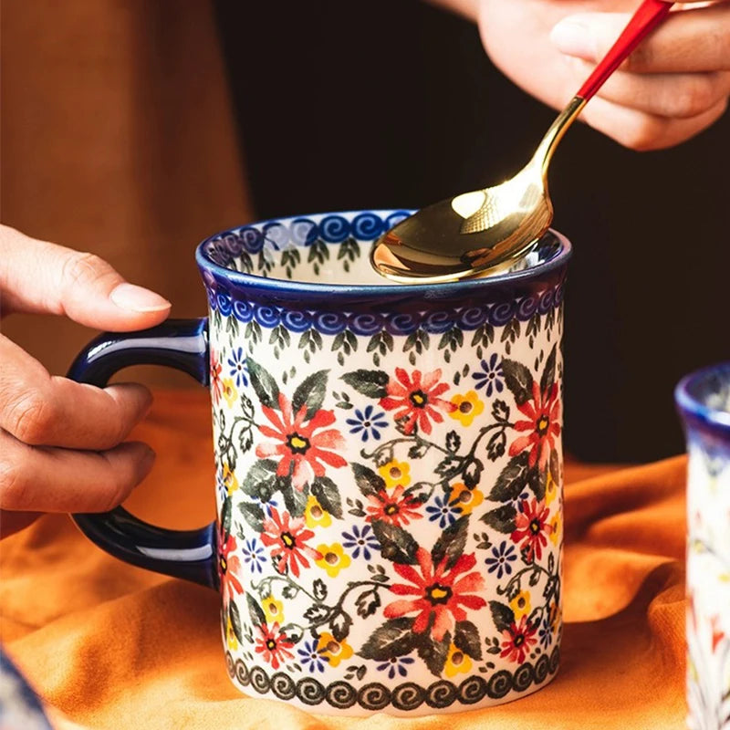Mug en Céramique Vintage Floral – Tasse Créative pour Café & Thé