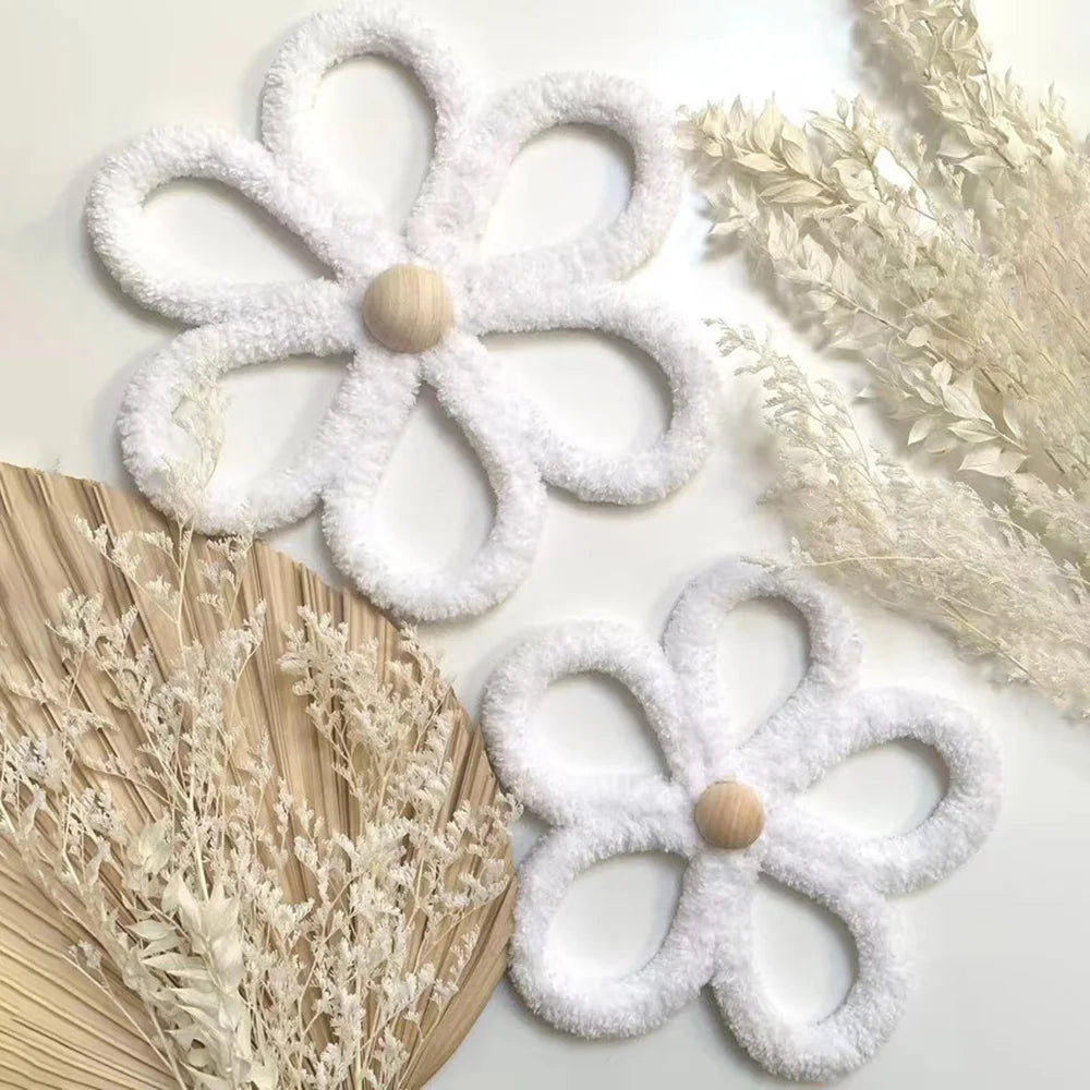 Lot de 2 Décorations Murales Marguerite Bohème – Fleurs Tissées Style Naturel
