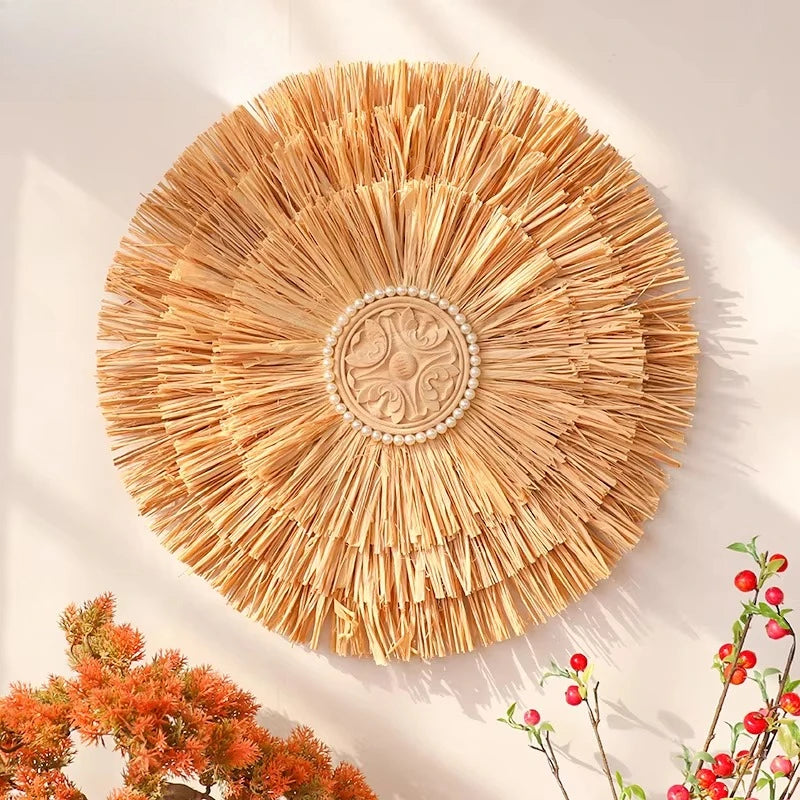 Décoration Murale Bohème en Rotin – Suspension Tissée Artisanale Style Naturel